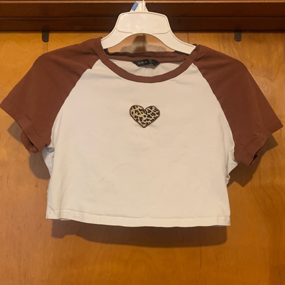 Shein Size L Brown Animal Print Heart Crop Top